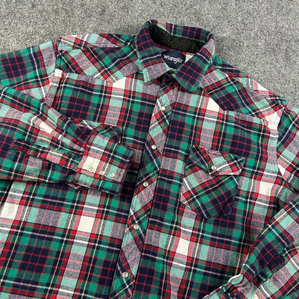 Wrangler Western Snap Shirt Mens 2XT Green Red Plaid Flannel Pearl Snap Tall